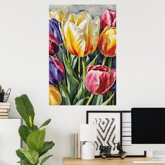 Romantische Tulpenbloesem Poster Kunst (Thuiskantoor)