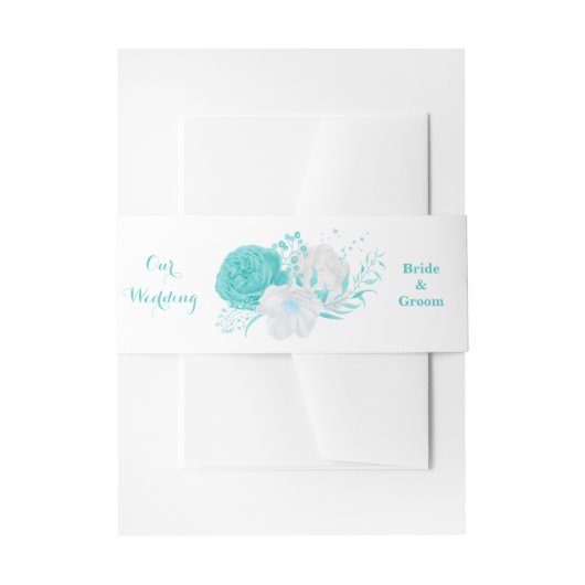 romantische turquoise bloemen bruiloft uitnodigingen wikkel (Voorkant Voorbeeld)