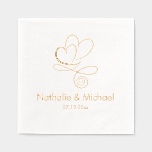 Romantische Twee Harten Custom Namen & Datum Folie Servetten (Voorkant)