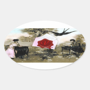 ROMANTISCHE VALENTIJN BRIEF, RODE WAX SEAL MONOGRA OVALE STICKER
