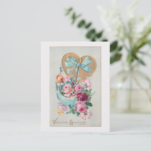 Romantische  Valentijn Rozen en hart Feestdagenkaart (Staand voorkant)