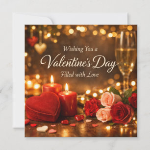 Romantische Valentijnsdag Kaarslicht Rozen Gloei Feestdagenkaart