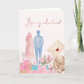Romantische Valentinskarte mit Paar, Geschenken &  Kaart