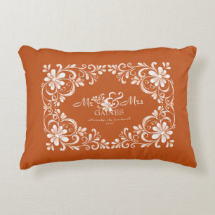 Romantische verbrande oranje shabby chic Mr mevrou Accent Kussen