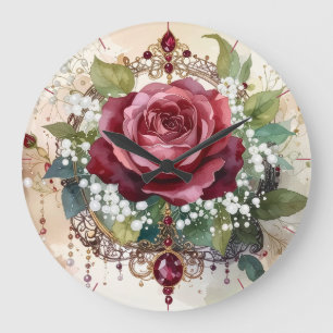 Romantische Victoriaanse Elegante Rode Roos en Rob Grote Klok