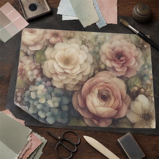 Romantische Vintage Bloemen in Roze Blauw Decoupag Tissuepapier