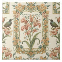 Romantische Vintage Lelie Vogel Art Nouveau Botani