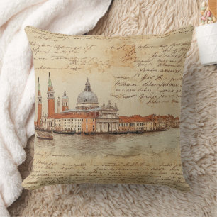 Romantische vintage Venetië-kunst met schrift Kussen
