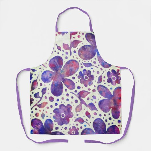 Romantische Violet Flowers en Leaves Original Art Schort (Voorkant)