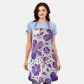 Romantische Violet Flowers en Leaves Original Art Schort (Gedragen)