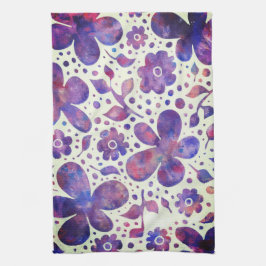 Romantische Violet Flowers en Leaves Original Art Theedoek