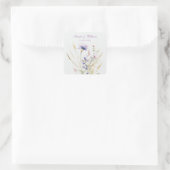 Romantische violette bloemenbruiloft vierkante sticker (Tas)