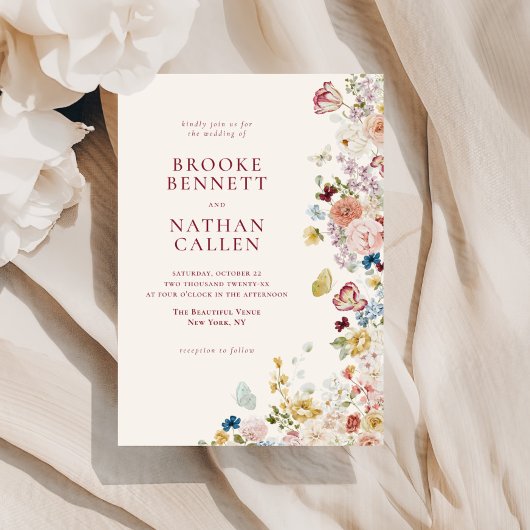 Romantische vlinder Bloemen Border Wedding Kaart