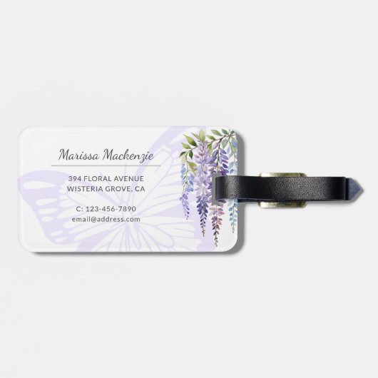 Romantische Vlinder & Wisteria Monogram Script Naa Bagagelabel (Achterkant horizontaal)