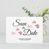 Romantische Vlinders Roze Save the Dates (Staand voorkant)