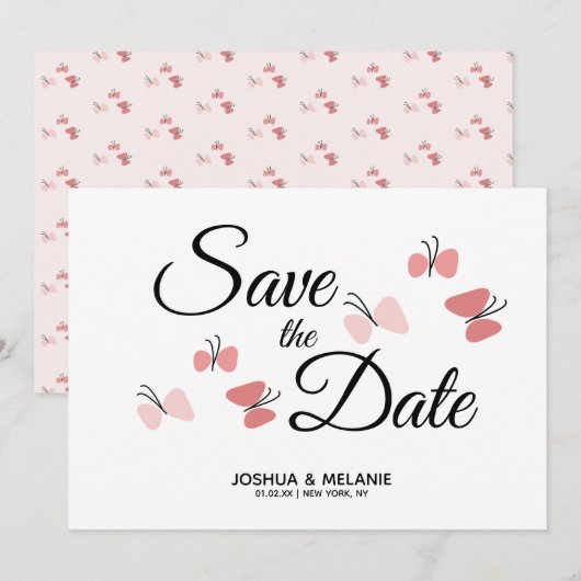 Romantische Vlinders Roze Save the Dates (Voorkant / Achterkant)