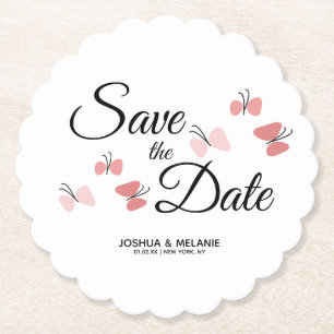 Romantische Vlinders Roze Save the Dates Kartonnen Onderzetters