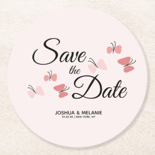 Romantische Vlinders Roze Save the Dates Ronde Kartonnen Onderzetter
