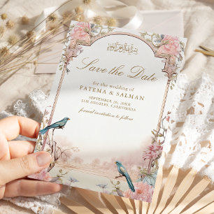 Romantische Vogels Blozen Roze Bloemige Moslim Bru Save The Date