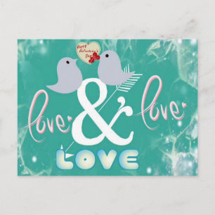 Romantische vogels, Cupid & Heart op Zee Groen Feestdagenkaart