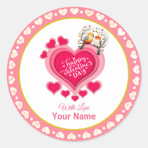 Romantische vogels op Branch Valentijnsdag en Hart Ronde Sticker