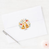 Romantische vossen en rustieke bloemblaadjes bruil ronde sticker (Envelop)