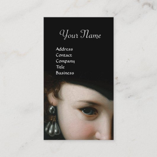 ROMANTISCHE VROUW, ANTIEK JEWELS EN PEARLS MONOGRA VISITEKAARTJE (Voorkant)