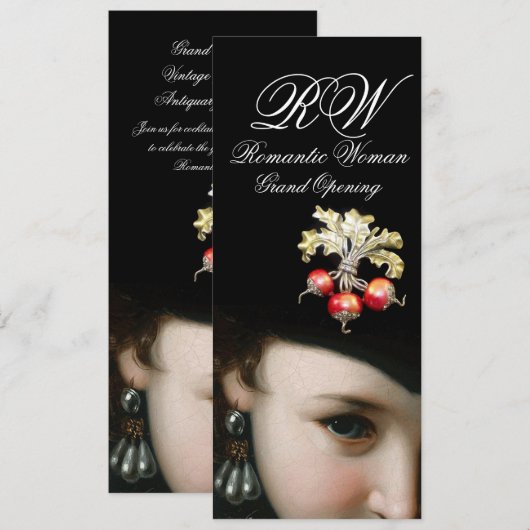 ROMANTISCHE VROUW, ANTIEK JEWELS, PEARLS GRAND OPE KAART (Voorkant / Achterkant)