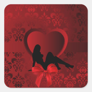 Romantische vrouw in de rode vogel vierkante sticker