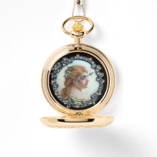 ROMANTISCHE VROUW MET DIAMONDSTROMEN ENAMEL HORLOGE