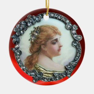 ROMANTISCHE VROUW MET DIAMONDSTROMEN  ENAMEL KERAMISCH ORNAMENT
