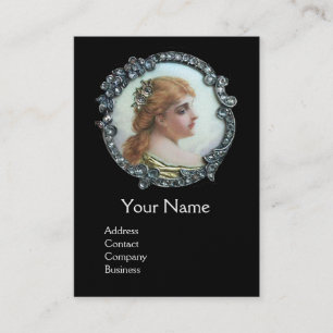 ROMANTISCHE VROUW MET DIAMONDSTROMEN  ENAMEL VISITEKAARTJE