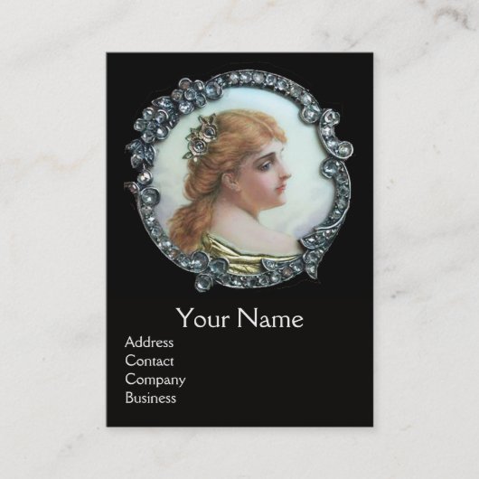 ROMANTISCHE VROUW MET DIAMONDSTROMEN ENAMEL VISITEKAARTJE (Voorkant)
