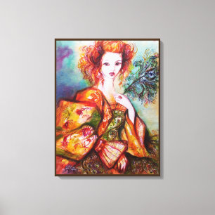 ROMANTISCHE VROUW MET EEN SPARKERPIEGEL VERDER CANVAS AFDRUK