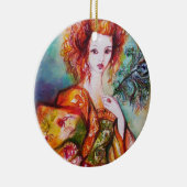 ROMANTISCHE VROUW MET EEN SPARKERPIEGEL VERDER KERAMISCH ORNAMENT (Rechts)