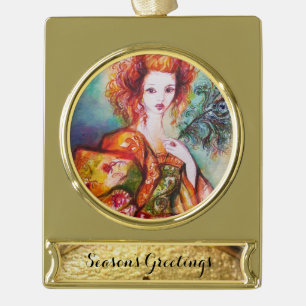 ROMANTISCHE VROUW MET EEN SPARKERPIEGEL VERDER VERGULD BANNER ORNAMENT