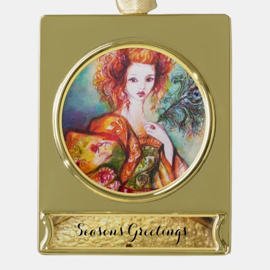 ROMANTISCHE VROUW MET EEN SPARKERPIEGEL VERDER VERGULD BANNER ORNAMENT (Voorkant)