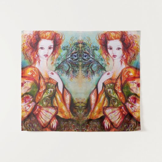 ROMANTISCHE VROUW MET GLINSTERENDE PAUWENVEER WANDKLEED (Voorkant (horizontaal))