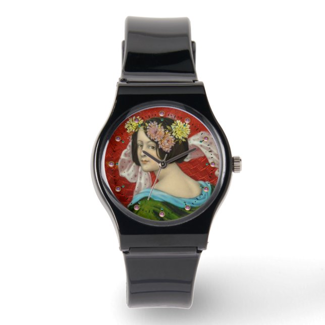 ROMANTISCHE VROUW MET STROMEN  ENAMEL HORLOGE (Voorkant)