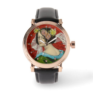ROMANTISCHE VROUW MET STROMEN ENAMEL HORLOGE