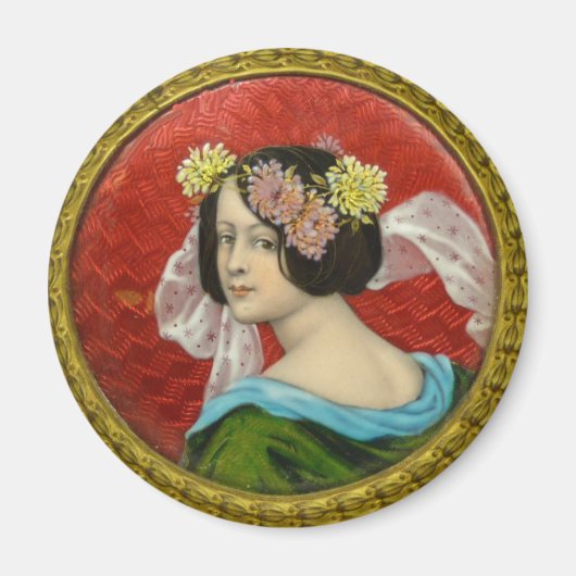 ROMANTISCHE VROUW MET STROMEN  ENAMEL MAGNEET (Voorkant)