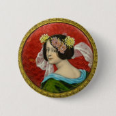 ROMANTISCHE VROUW MET STROMEN ENAMEL RONDE BUTTON 5,7 CM (Voorkant)