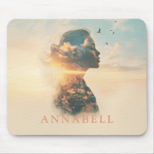 Romantische Vrouw Natuur Silhouette Custom Muismat