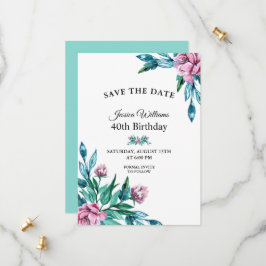Romantische Vrouwelijke Bloemen 40e Verjaardag Save The Date