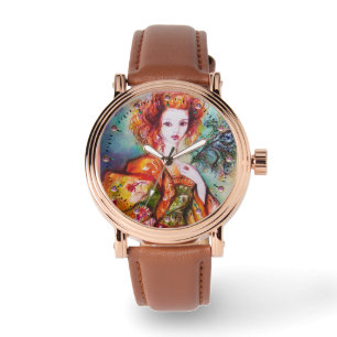ROMANTISCHE VROUWEN MET PEACOCK VERDER HORLOGE