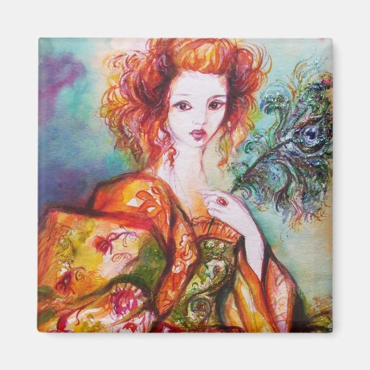 ROMANTISCHE VROUWEN MET PEACOCK VERDER MAGNEET (Voorkant)