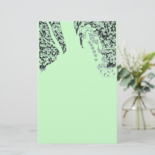 ROMANTISCHE VROUWEN, ROZEN EN NATUUR, groen Briefpapier (Staand voorkant)