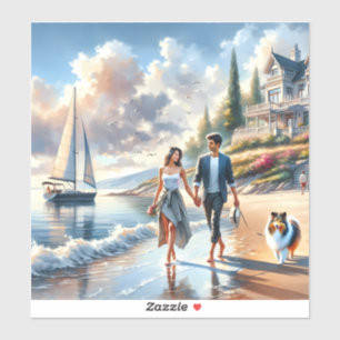 Romantische wandeling bij zonsondergang in een cot sticker