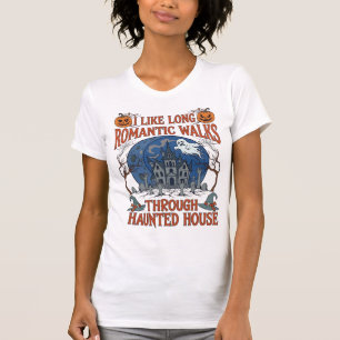 Romantische wandelingen door spokenhuis pompoen t-shirt