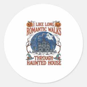 Romantische wandelingen door spookhuis spookpompoe ronde sticker